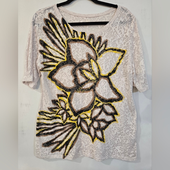 Women's Cream Sheer Floral T-shirt With Sequens. Pristine Condition. - Picture 4 of 7